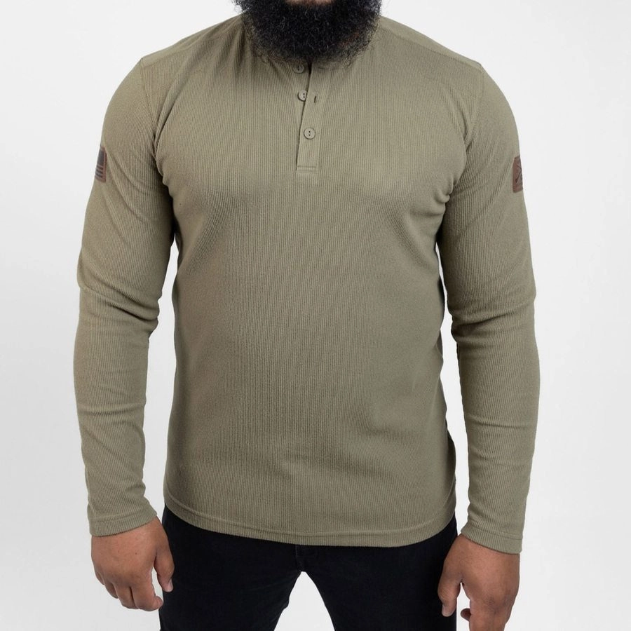 Thermal Henley - Military Green Easy Fit Stretch Design