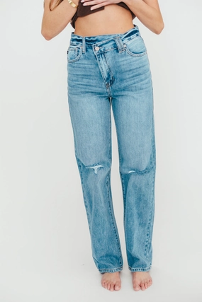 Tiffany 90s High-Rise Crisscross Waist Straight Jeans in Light Wash Affordable Unisex Wear Built For Life