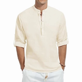 Premium Option West Louis? Cotton Long Sleeve Band Collar Henley Shirt