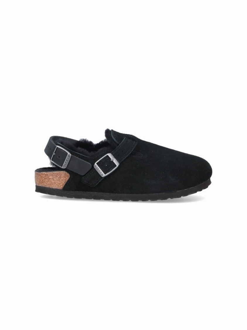 Contrast Stitching Tokio Fur Mules In Black Suede