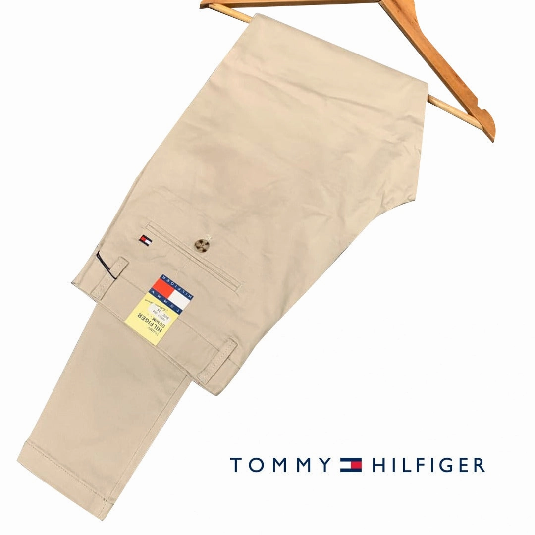 Tommy Hilfiger Cream Men's Stretch Cotton Chino Pants High Waisted Design Soft Brushed Interior