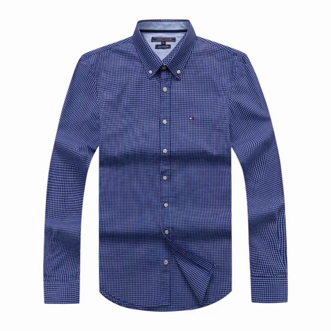 All Purpose Weave Design Tommy Hilfiger long Sleeve  with an all-over check pattern blue Shirt