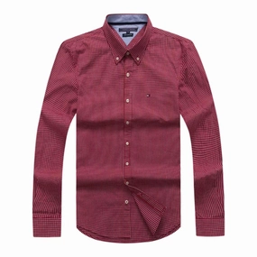 Tommy Hilfiger Long Sleeve  with an all-over check pattern red Shirt No Slip Shoulder Grip
