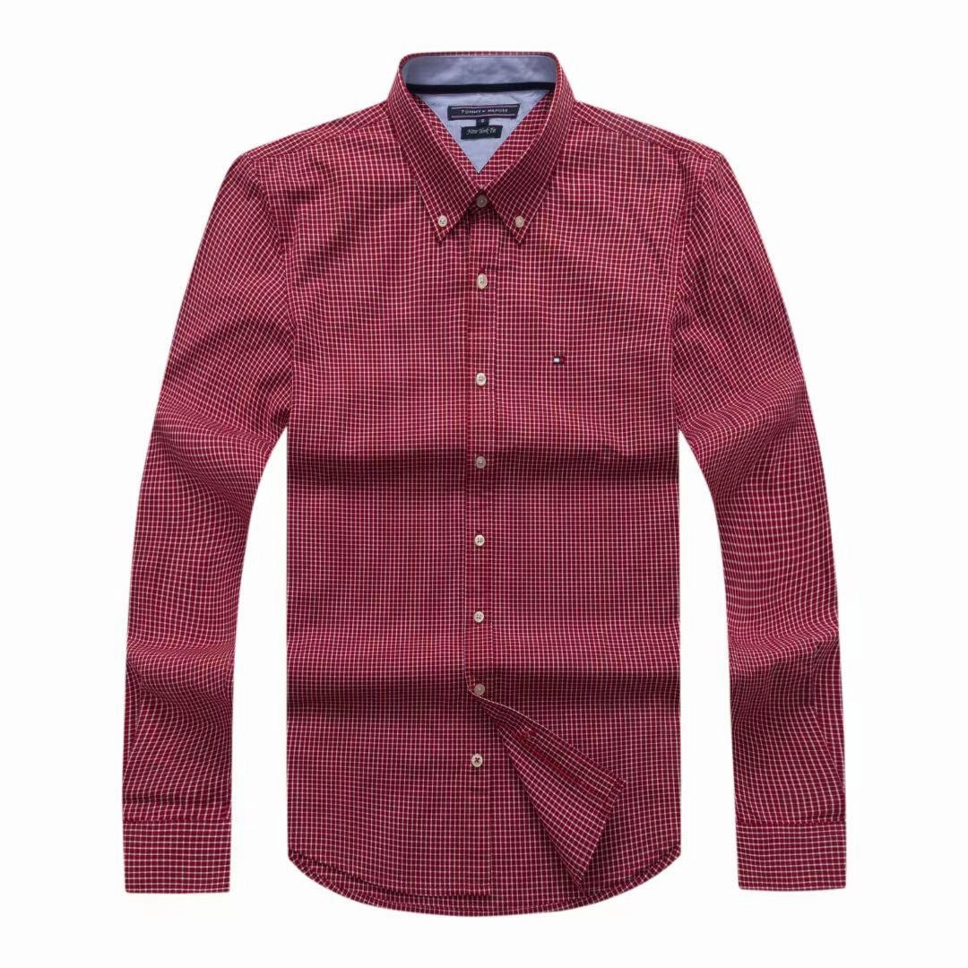 Tommy Hilfiger Long Sleeve  with an all-over check pattern red Shirt No Slip Shoulder Grip