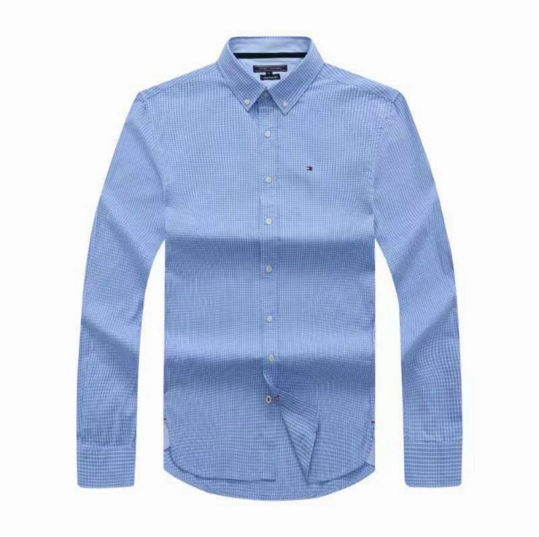 Tommy Hilfiger Long Sleeve with an all-over check pattern sky blue Shirt Affordable Fashion