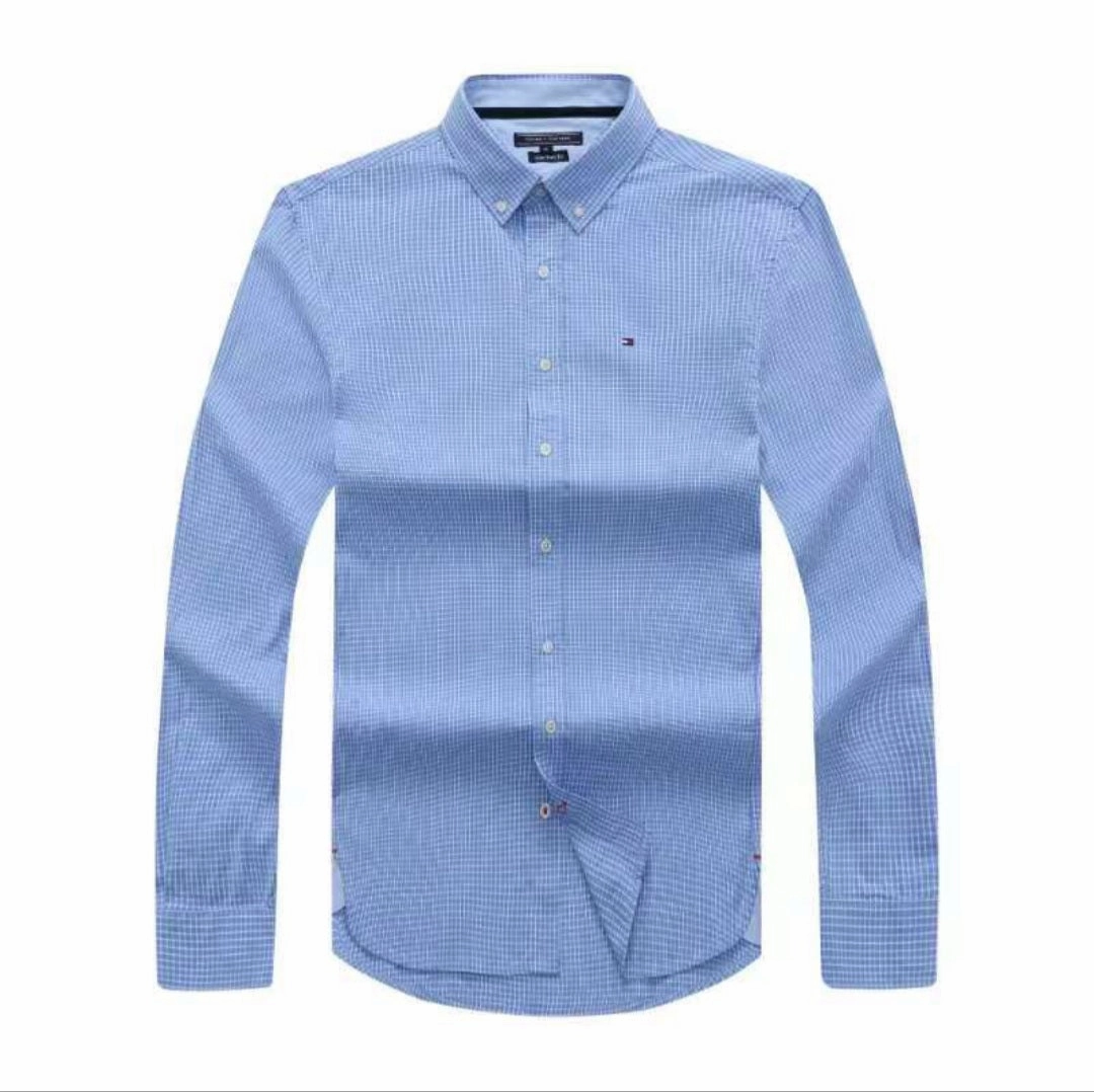 Beach Attire Tommy Hilfiger Long Sleeve with an all-over check pattern sky blue Shirt