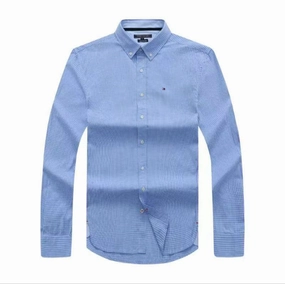 Tommy Hilfiger Long Sleeve with an all-over check pattern sky blue Shirt Affordable Fashion
