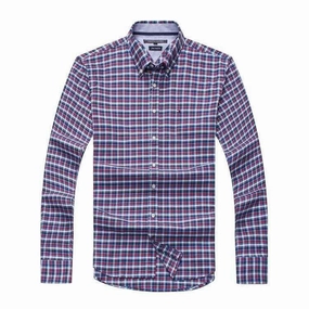 Tommy Hilfiger Men Check Long Sleeve Shirt Streetwear high-low hem