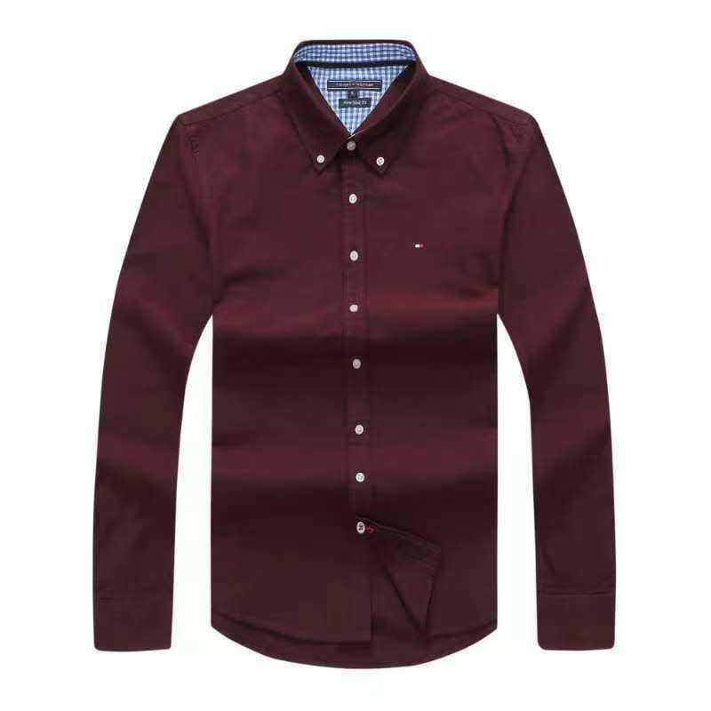 Tommy Hilfiger Men Long Sleeve Oxford Maroon Shirt Soft Texture