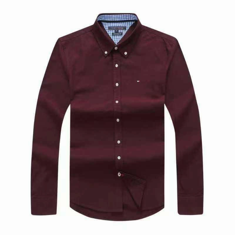 Everyday Comfort Tommy Hilfiger Men Long Sleeve Oxford Maroon Shirt