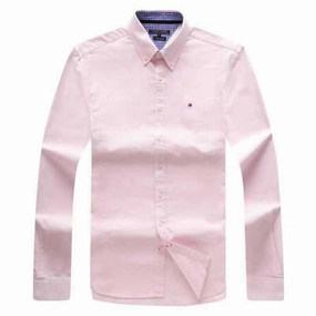 Chambray Fabric Designer Look Tommy Hilfiger Men Long Sleeve Oxford Pink Shirt