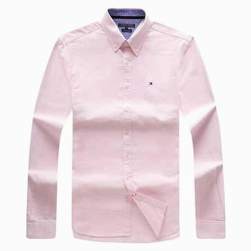 Tommy Hilfiger Men Long Sleeve Oxford Pink Shirt Layered Look Chambray Fabric