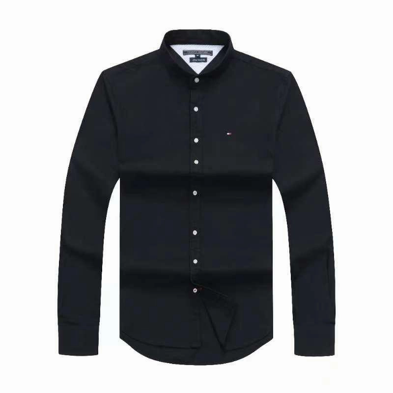 Tommy Hilfiger Navy Black Summer Long Sleeve Shirt With Band Collar Sports Ready
