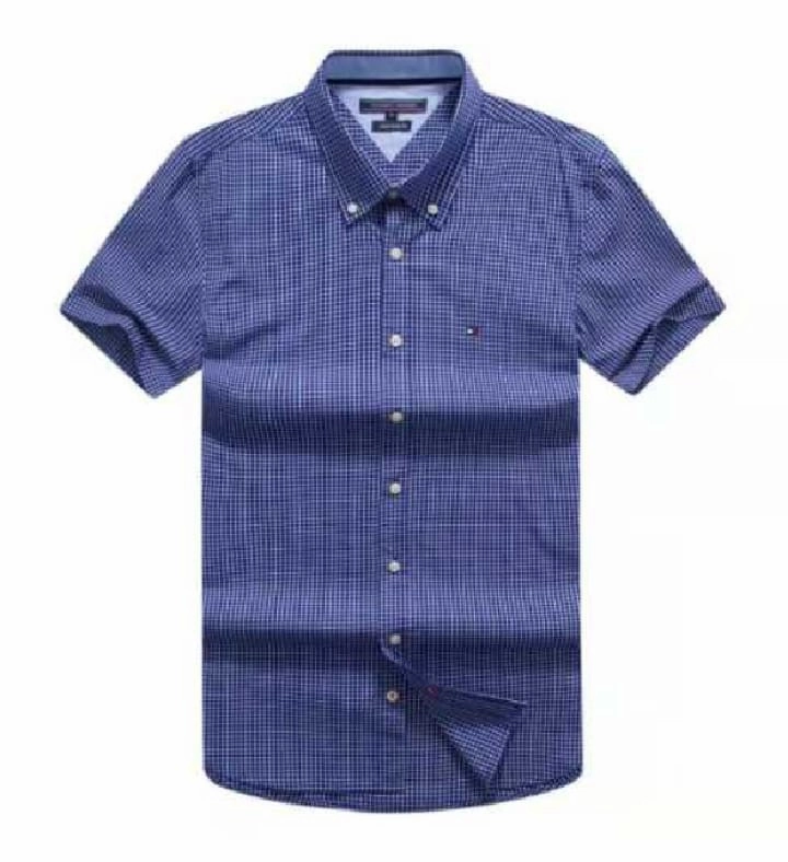 Stylish Appearance Chic Comfort Tommy Hilfiger Short Sleeve with an all-over check pattern Blue Shirt