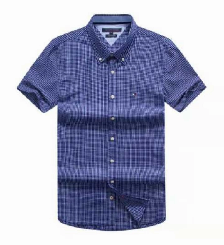 Warm Weather Wear tall size Tommy Hilfiger Short Sleeve with an all-over check pattern Blue Shirt