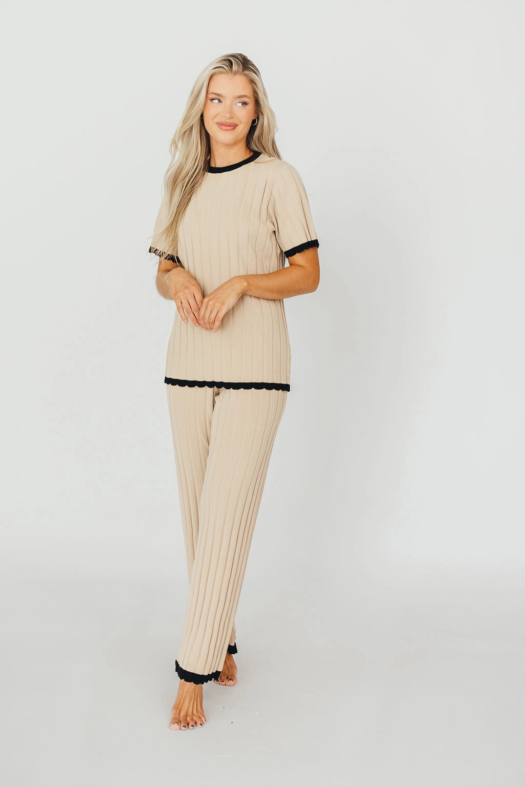 MinimalistCut Adele Ribbed Knit Top and Pants Set in Light Taupe *Final-Sale*