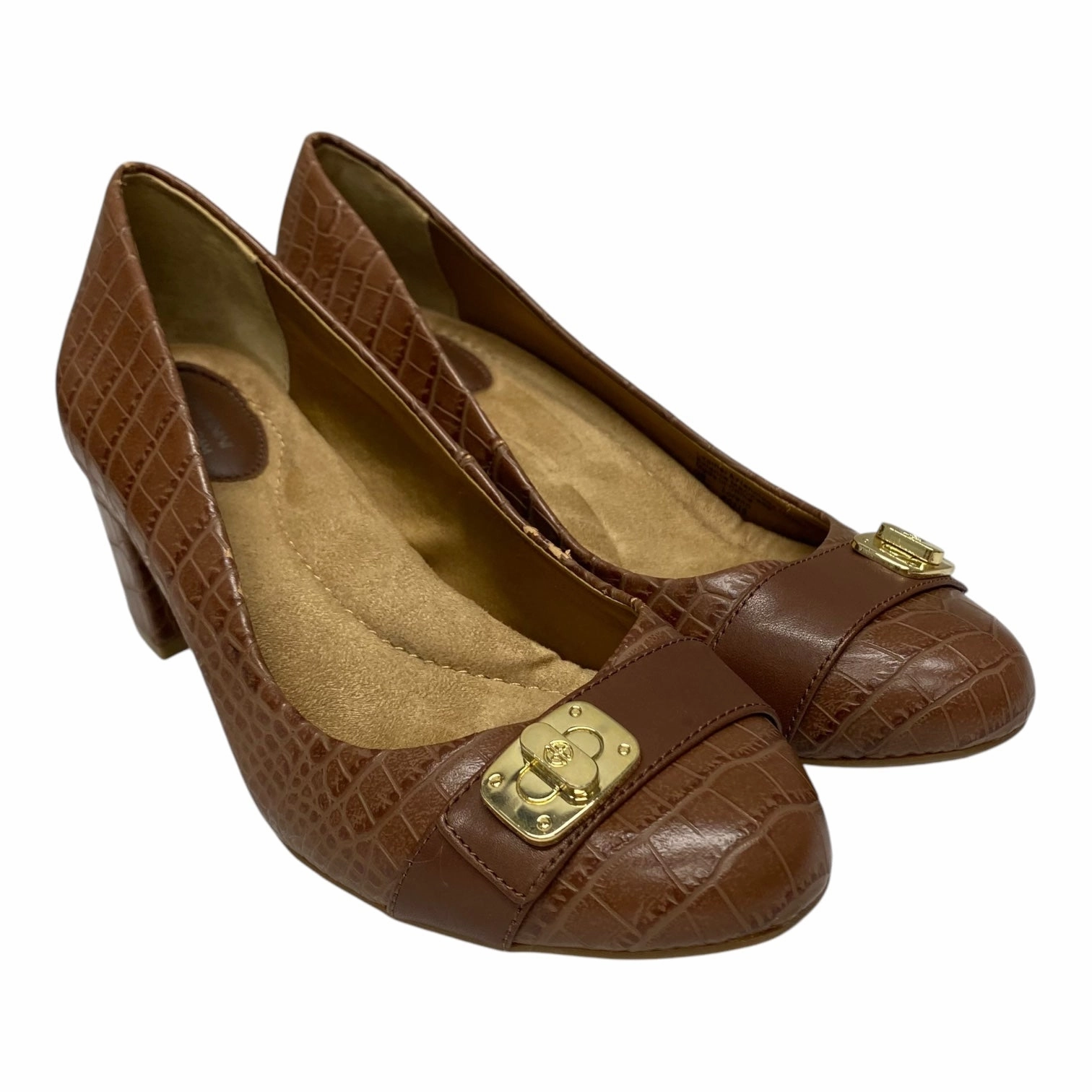synthetic leather Professional Heels SHOES HEELS BLOCK by GIANI BERNINI In BROWN, Size: 7.5