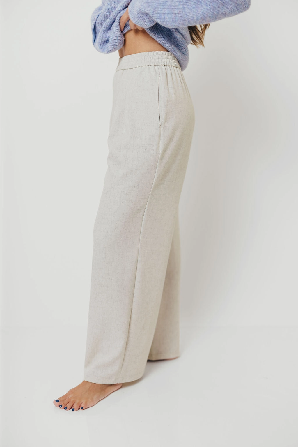Truett Elastic Band Pleated Wide-Leg Pants in Ivory White Everyday Must-have