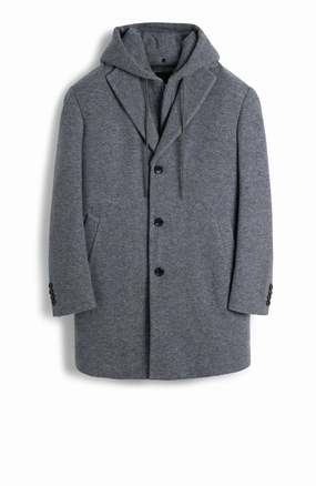 Detachable Hood Essential Style TYSON CHARCOAL TOPCOAT WITH PRIMALOFT INSULATION