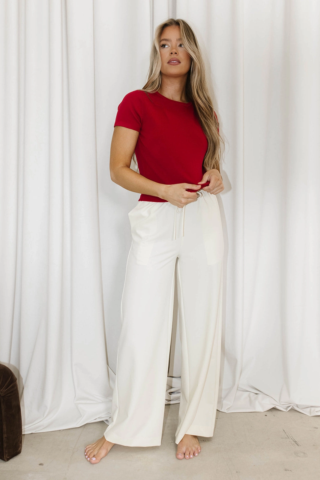 Antimicrobial Finish Clem Sweater Top in Red *Final-Sale*