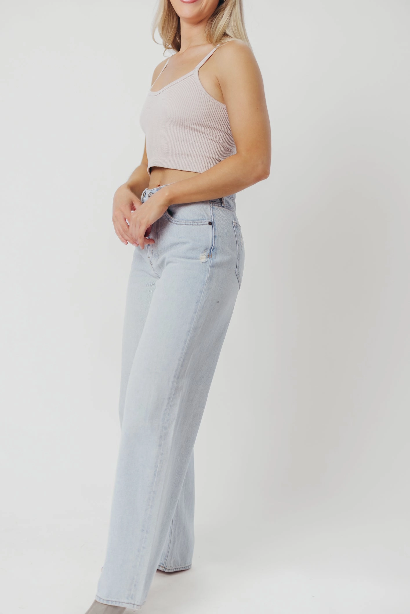 Nori Lightly Distressed Stretch Denim in Light Wash Timeless Match