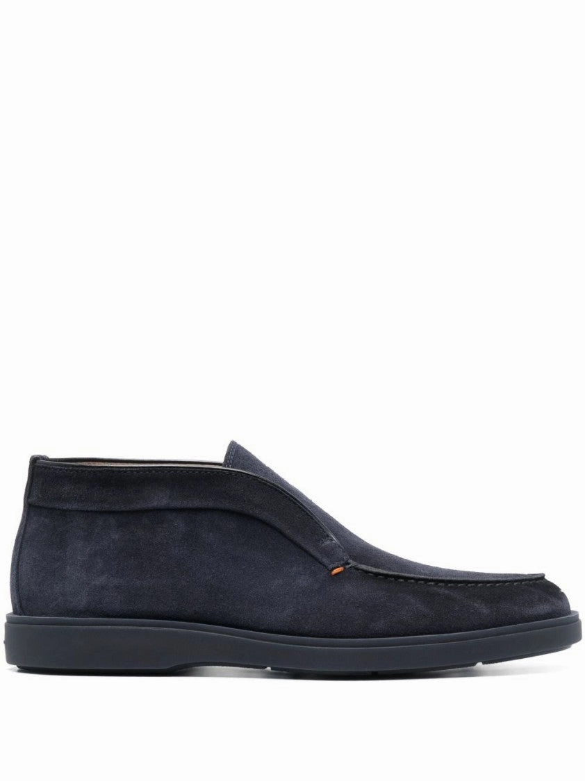 Midnight Blue Calf Suede Slip-On Shoes With Branded Insole Soft Leather