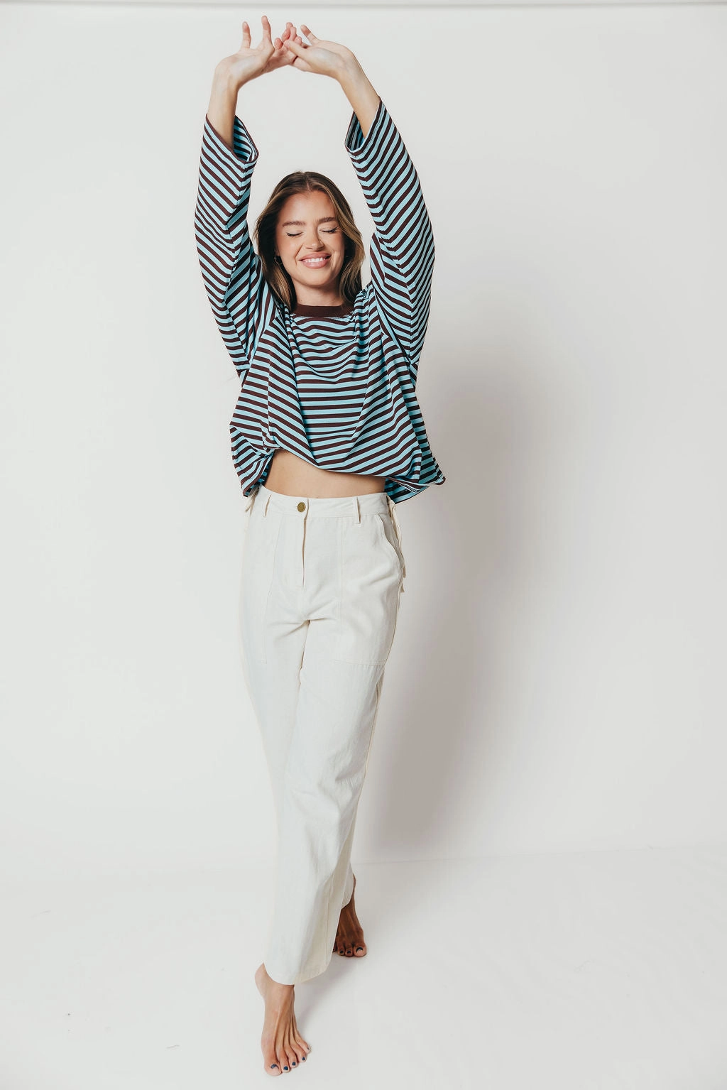 weakness Sam Oversized Striped Basic Top in Light Blue/Brown