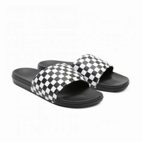 Vans La Costa VA5HF527I Slide Slippers Mens 7 Black White Checkered Nubuck Strap Clean Texture
