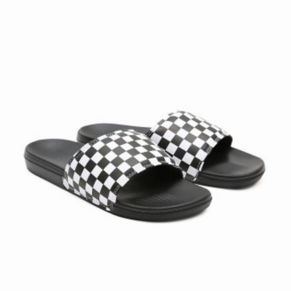 Vans La Costa VA5HF527I Slide Slippers Mens 7 Black White Checkered Nubuck Strap Clean Texture