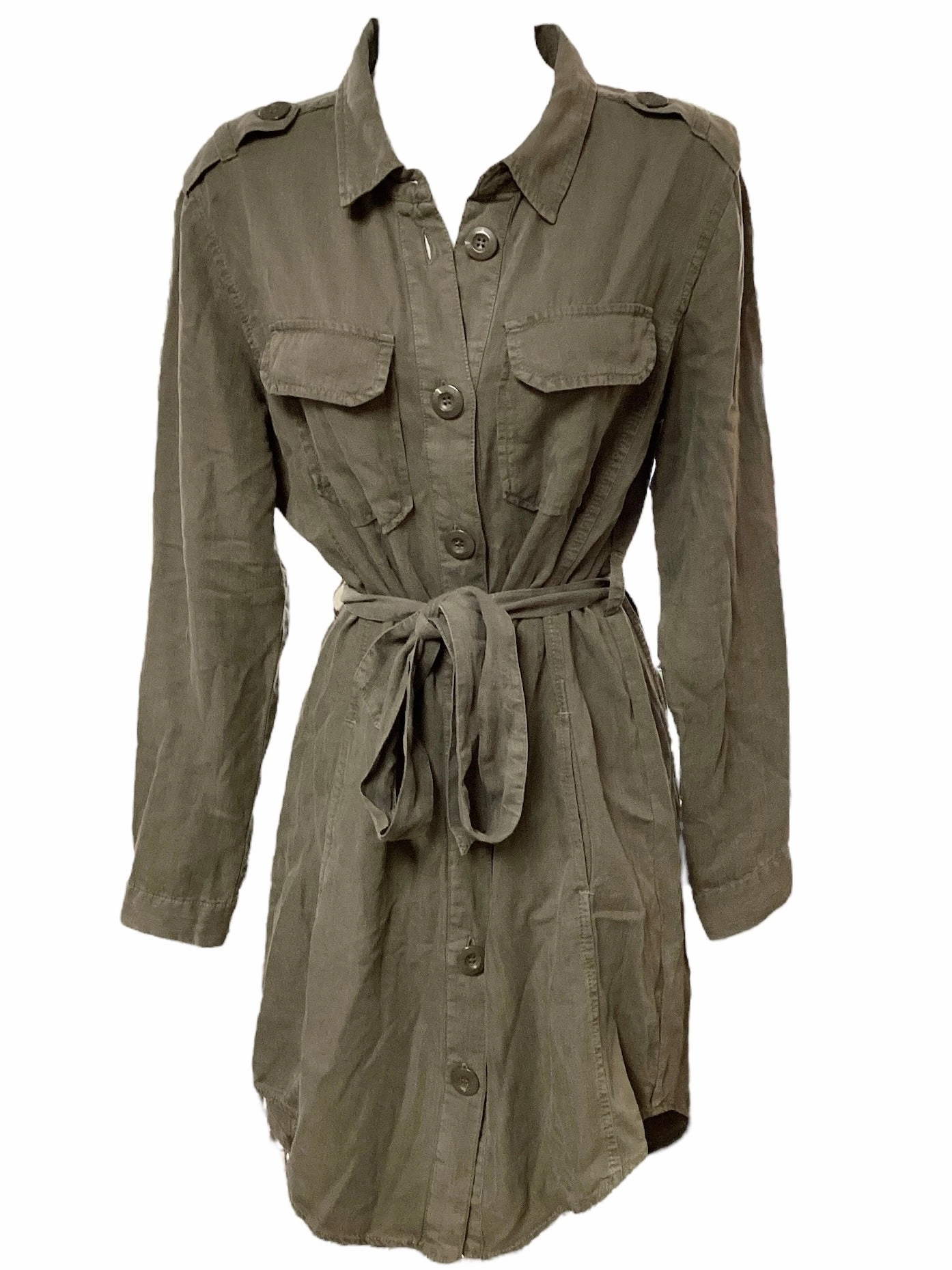 CrinkleResistantWeave polka-dot Velvet Heart Women's Dress Olive Tencel S