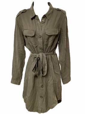 CrinkleResistantWeave polka-dot Velvet Heart Women's Dress Olive Tencel S