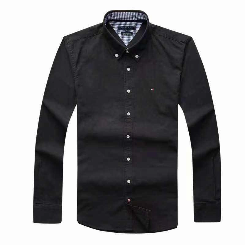 Tommy Hilfiger Men Long Sleeve Oxford Black Shirt Chilly Weather Wear Conference Appropriate