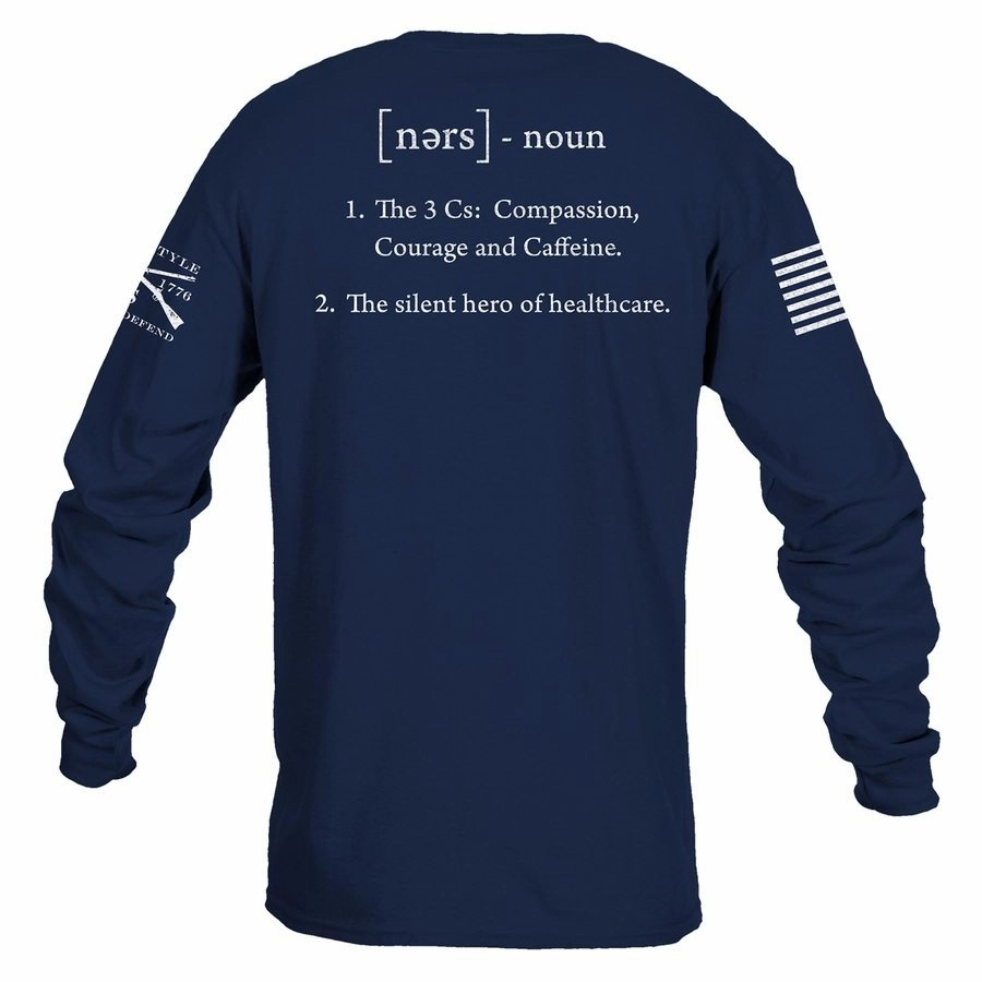 Nurse Defined Long Sleeve - Navy Vintage Wash Effect Tonal Logo Embroidery