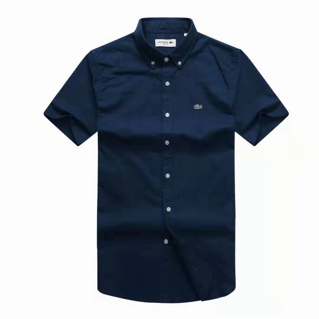Lacoste Short Sleeve Oxford Shirt Navy Blue Customizable Design