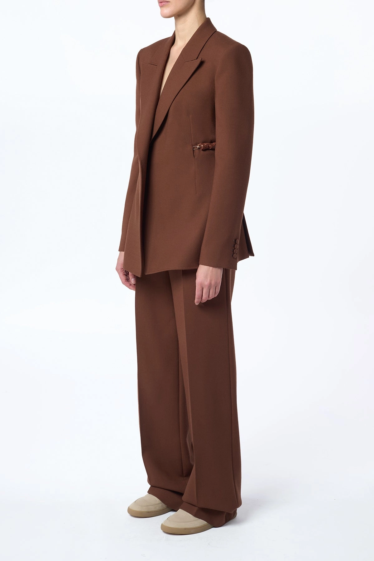 Epona Chain Blazer in Cognac Recycled Virgin Wool Clean Appearance