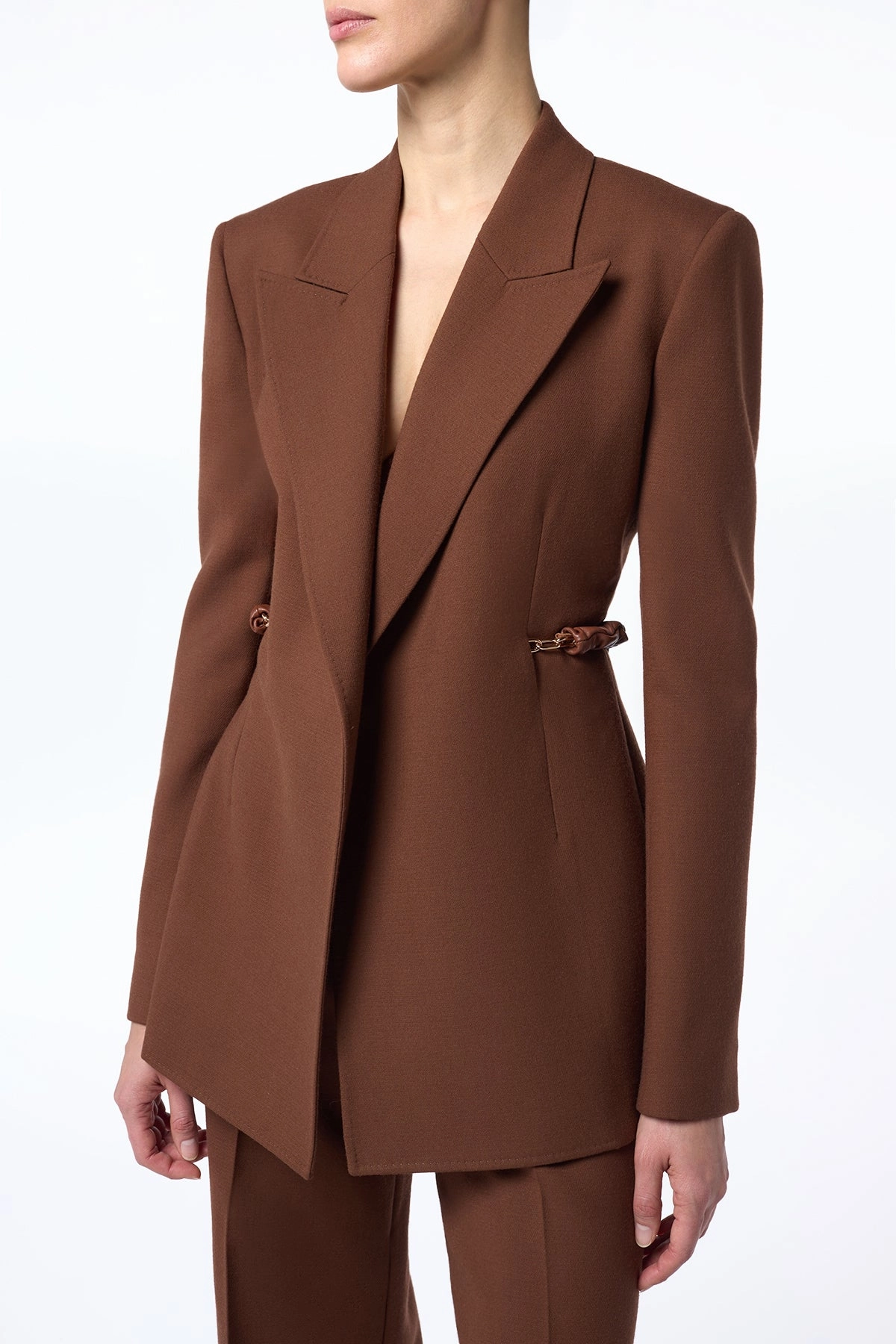 Epona Chain Blazer in Cognac Recycled Virgin Wool Smart Tailoring Elegant Business Style
