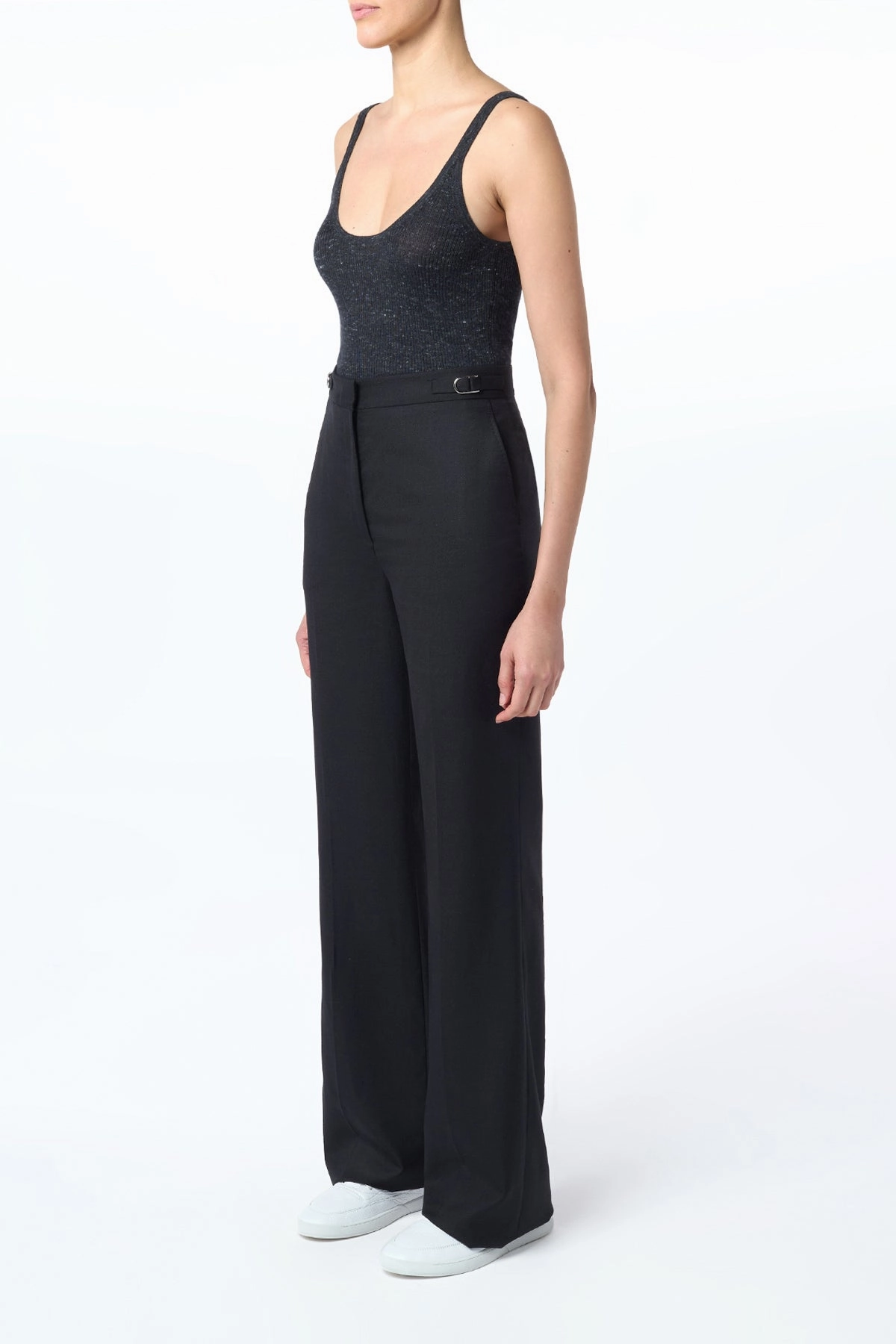 Vesta Flared Pant in Black Virgin Wool Silk with Linen Quality Stitching Executive Attire
