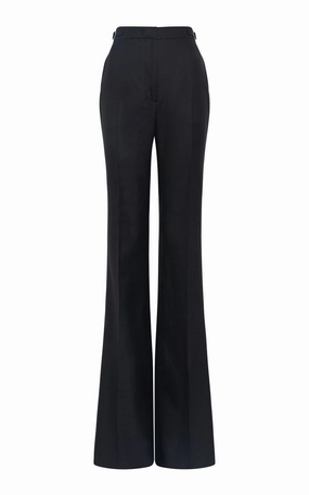 Vesta Flared Pant in Black Virgin Wool Silk with Linen Elegant Tailoring Refined Look Wear
