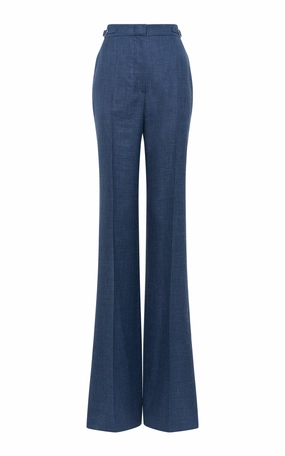 Premium Comfort Vesta Flared Pant in Denim Virgin Wool Silk with Linen