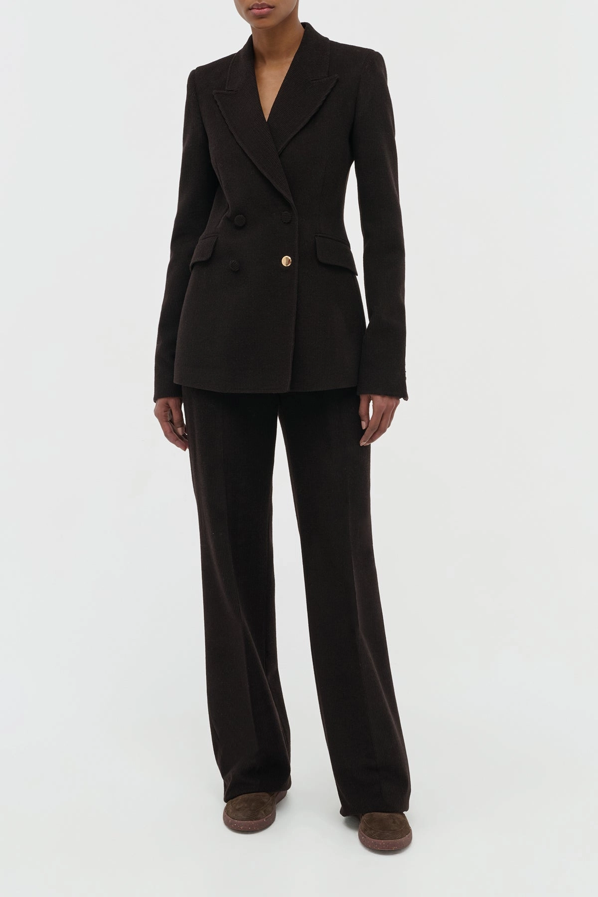 Vesta Pant in Chocolate Fine Cashmere Corduroy Luxurious Tailoring