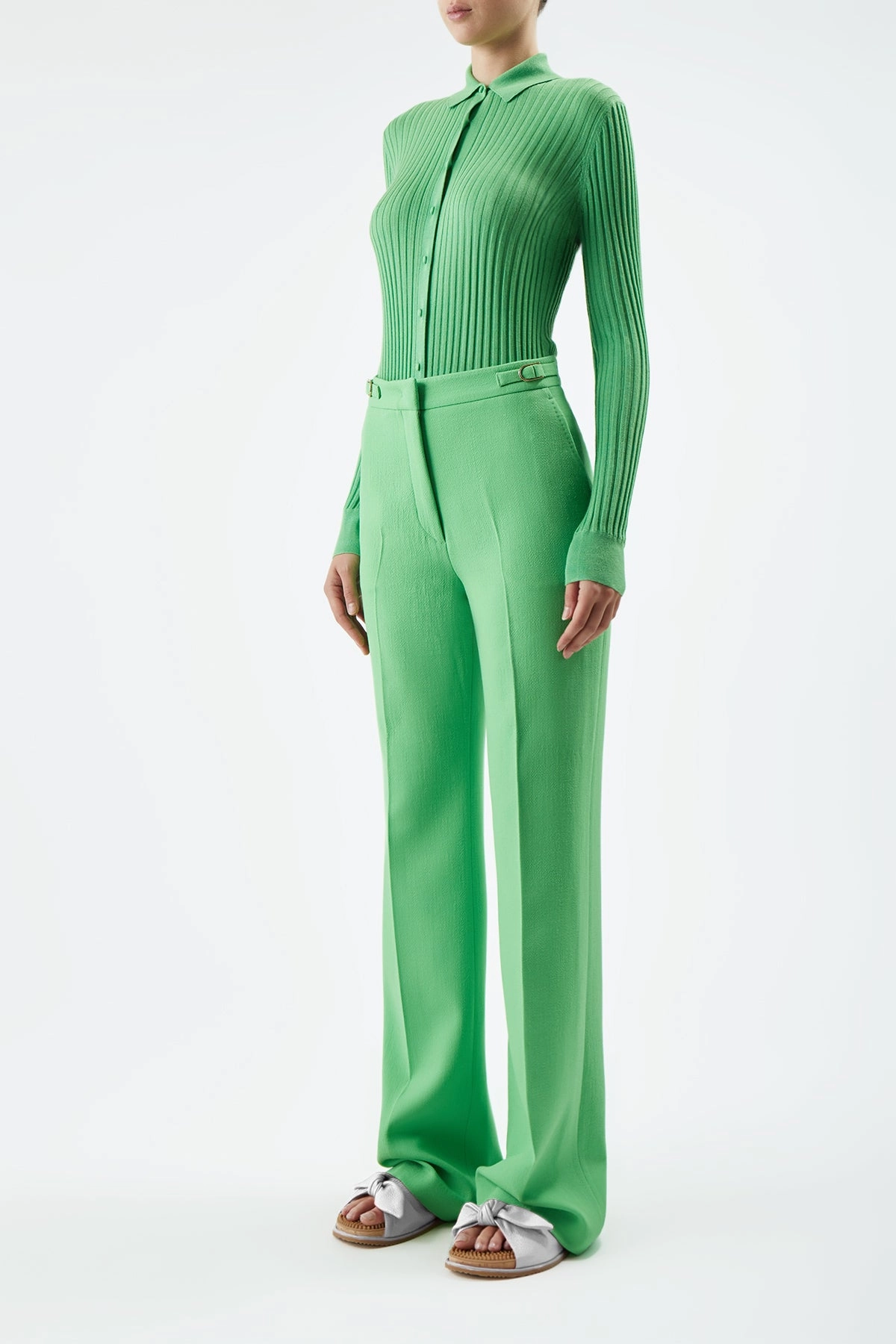 Chic Appearance Perfect Look Vesta Pant in Fluorescent Green Virgin Wool Crepe