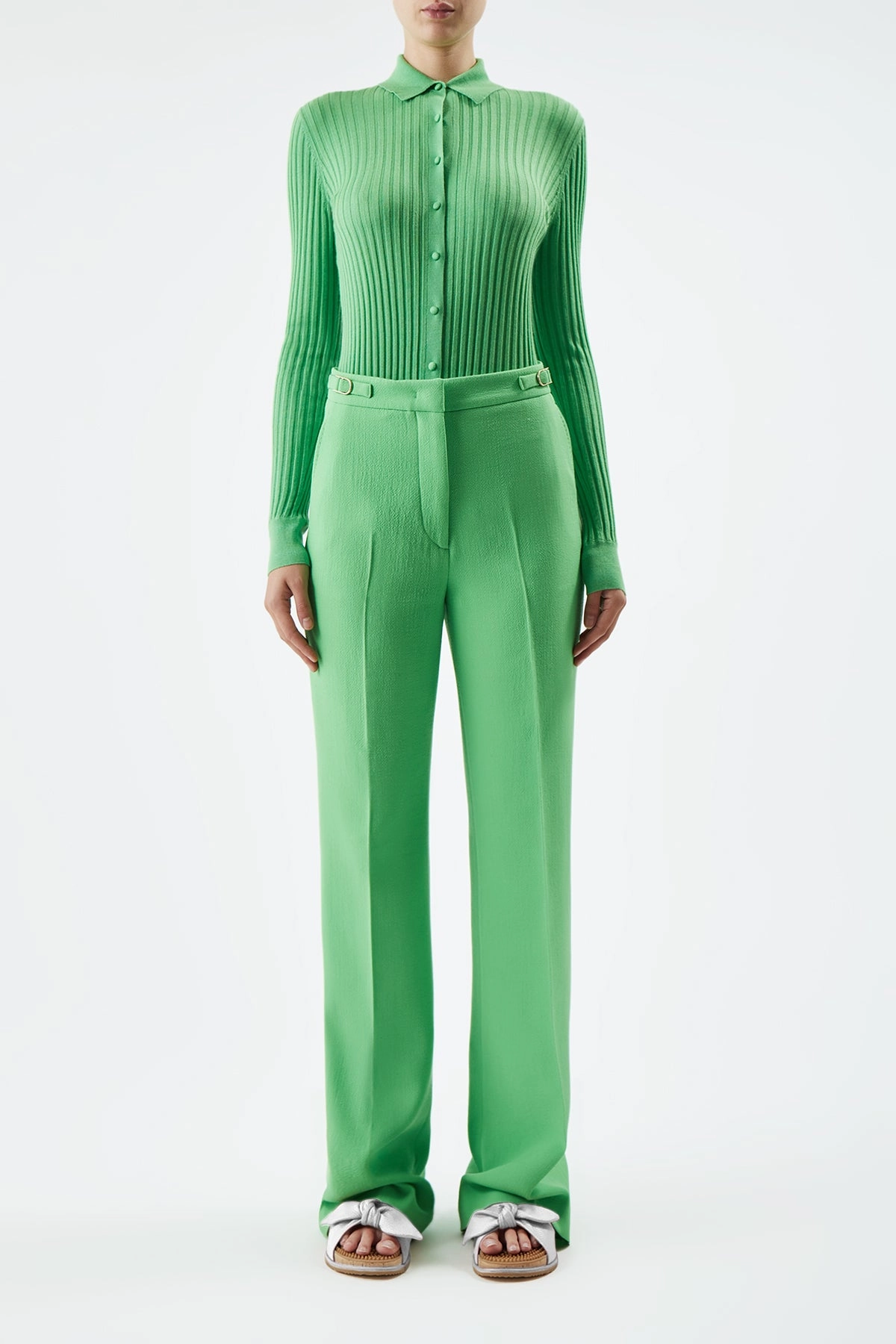Vesta Pant in Fluorescent Green Virgin Wool Crepe All-Occasion Comfort Refined Fit Wear