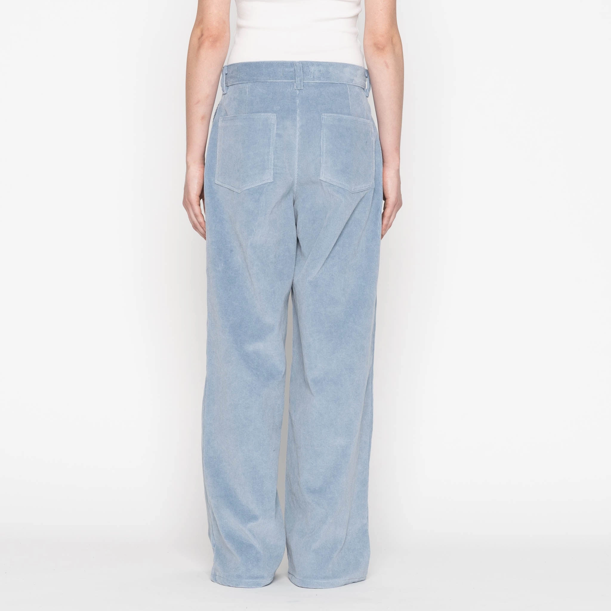 Lockstitch Construction Wide Leg Trouser - Faded Corduroy Organique - Pale Indigo