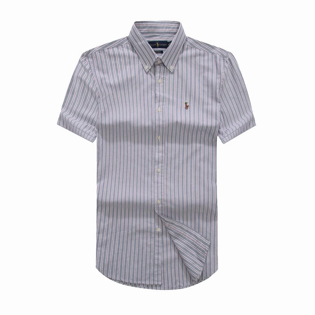 RL Men Short Sleeve Oxford Stripe Shirt Active Lifestyle All Day Comfort Tech