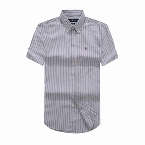RL Men Short Sleeve Oxford Stripe Shirt Active Lifestyle All Day Comfort Tech