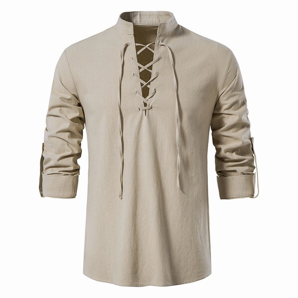 West Louis? Casual Long Sleeve Button Loose Linen Henley Shirt Autumn Look Seasonal Collection