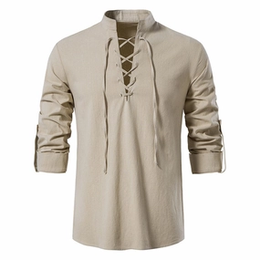 Reinforced Collar West Louis? Casual Long Sleeve Button Loose Linen Henley Shirt