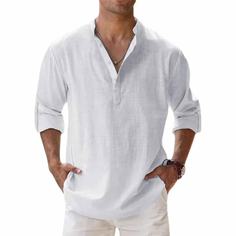 Travel Friendly West Louis? Designer Linen Long Sleeve Henley Beach Shirts