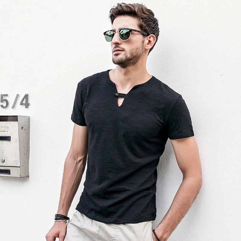 West Louis? Fashion V-neck Collar Summer T-Shirt Adjustable Cuff Closure Creative Professional