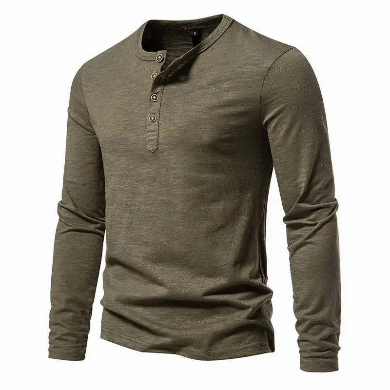 Chic Comfort West Louis? Long Sleeved Henley Collar T-shirts